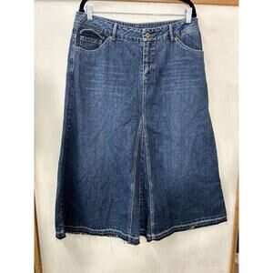 French Cuff Denim Skirt Womens 12 Maxi Faded Western Boho Rockabilly